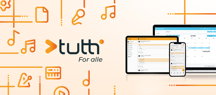 Tutti Bildegrafikk som viser medlemssystemet Tuttis logo ved siden av nettbrett, mobiltelefon og en PC som bruker tjenesten